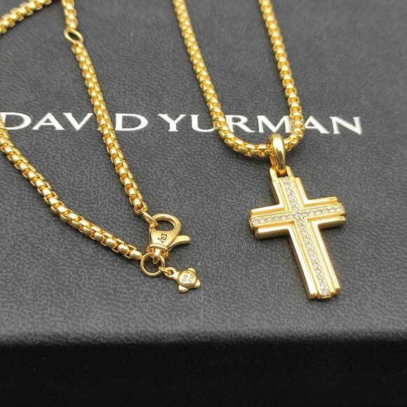 NEW David Yurman Gold Cross Diamond Necklace